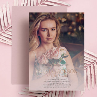 Modern Rose Gold Foto Geburtstagsparty Folieneinladung