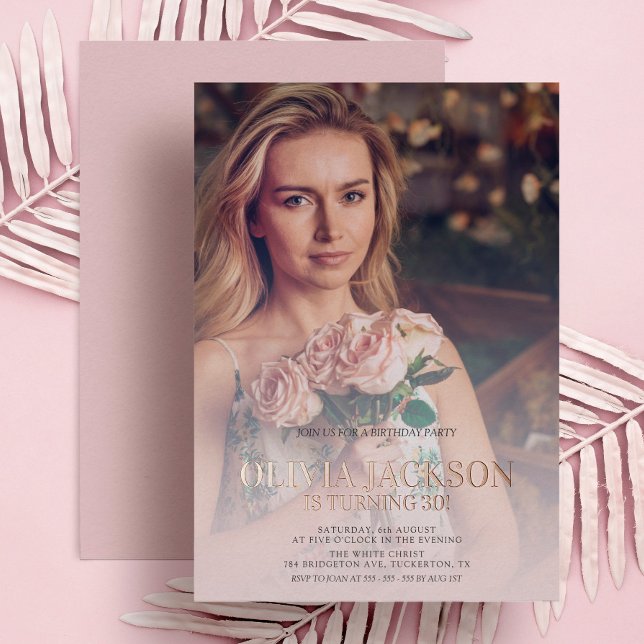 Modern Rose Gold Foto Geburtstagsparty Folieneinladung (Von Creator hochgeladen)
