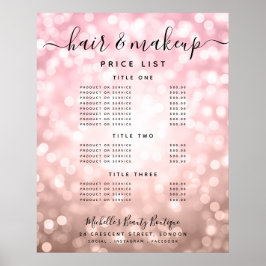 Modern Rose Gold Glitzer Lights Salon Preismenü Poster