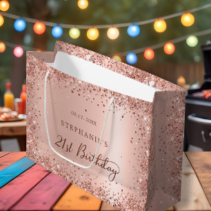 Modern Rose Gold Glitzer Monogram 21. Geburtstag Große Geschenktüte
