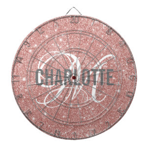 Modern Rose Gold Glitzer Monogramm Dartboard Dartscheibe
