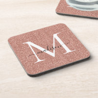 Modern Rose Gold Glitzer Script Monogram Name Glam