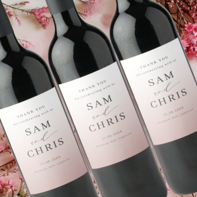 Modern Rose Gold Gradient Wedding  Weinetikett (Von Creator hochgeladen)