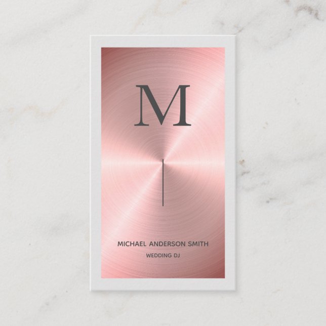 Modern Rose Gold Imitats DJ Monogram & Border Visitenkarte (Vorderseite)