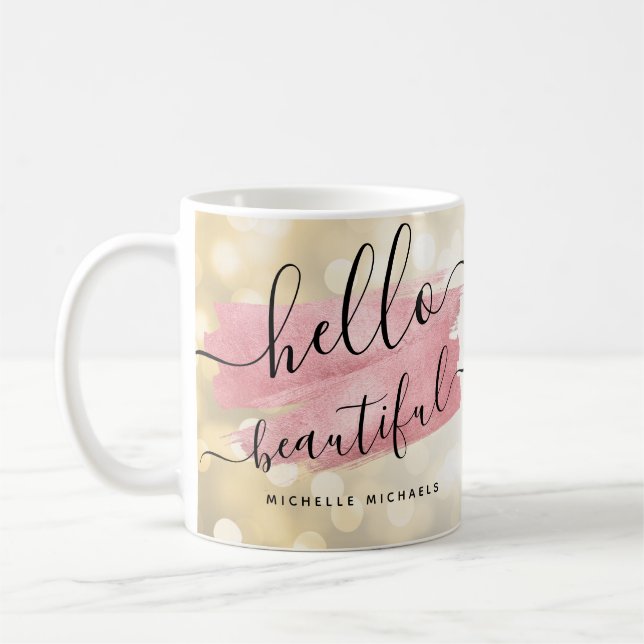 Modern Rose Gold Paint Gold Lights Hallo Beauty Kaffeetasse (Links)