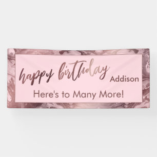 Modern Rose Gold Pastel Rosa Marmor Happy Birthday Banner