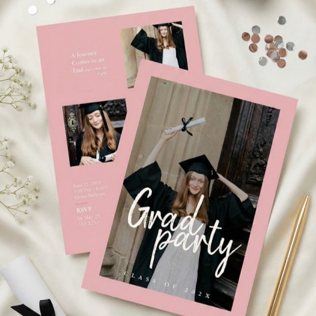 Modern Rose Gold Photo Collage Graduation Einladung (Von Creator hochgeladen)