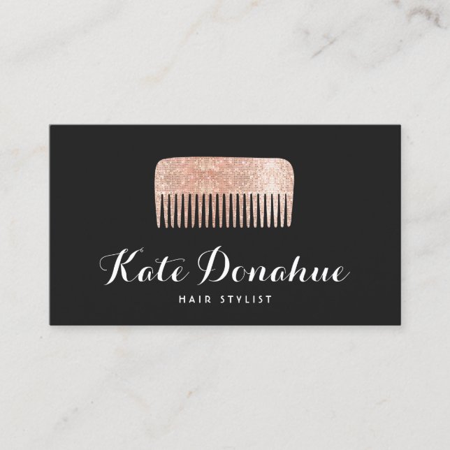 Modern Rose Gold Sequel Comb Hair Stylist Salon Visitenkarte (Vorderseite)