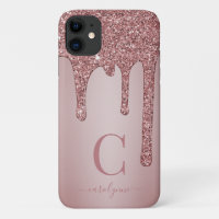 Modern Rose Gold Sparkle Glitzer Tropfen Monogram