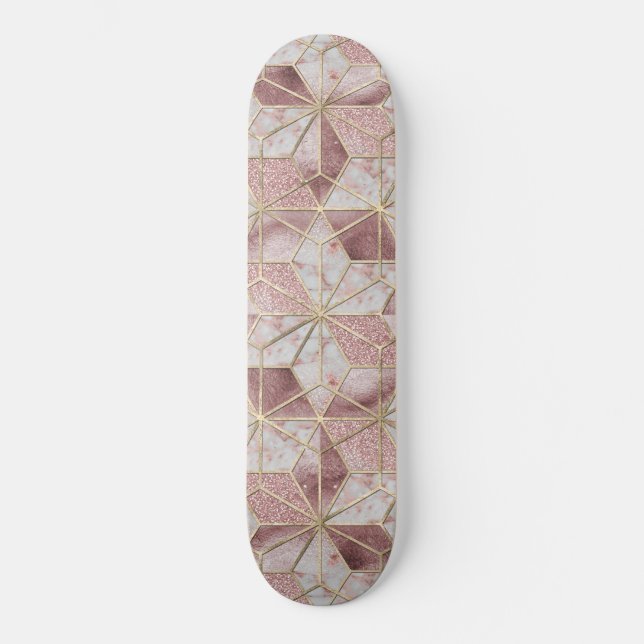 Modern Rose goldenes geometrisches Sternmuster Blu Skateboard (Vorderseite)