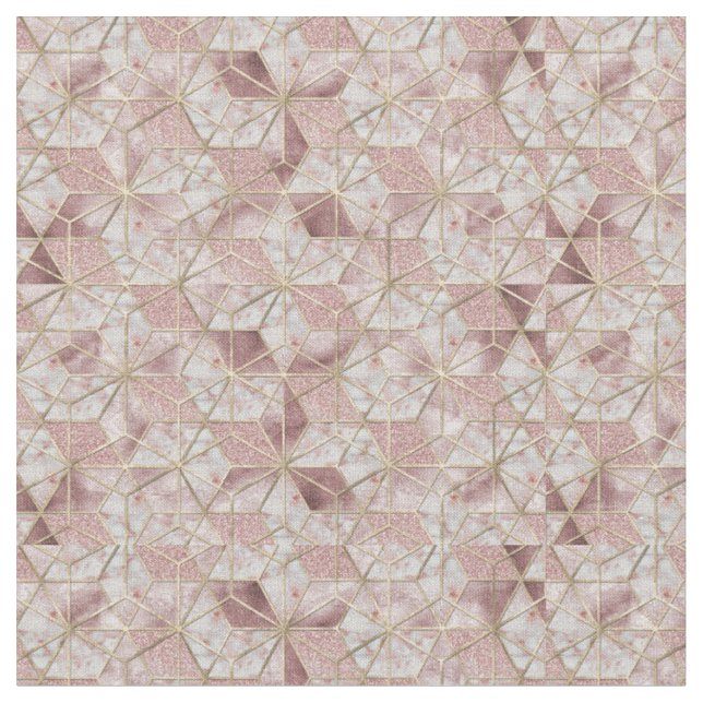 Modern Rose goldenes geometrisches Sternmuster Blu Stoff (Nahaufnahme)