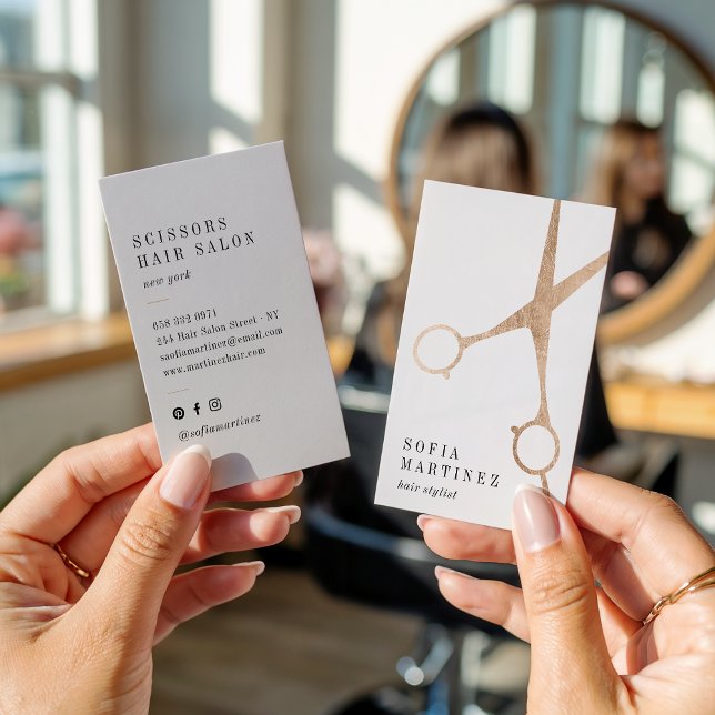 Modern Rose Goldfolie-Styleszisse-Logo Visitenkarte (Modern rose gold foil hair stylist scissors logo)
