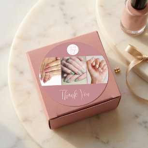 Modern Rosé Pink Logo Foto Nagelstudio Danke Runder Aufkleber