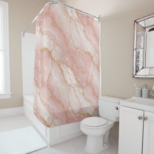 Modern Rose Quartz Marble Gold Duschvorhang (Beispiel)