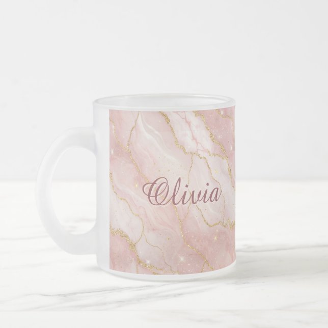 Modern Rose Quartz Marble Gold Glitter Mattglastasse (Links)