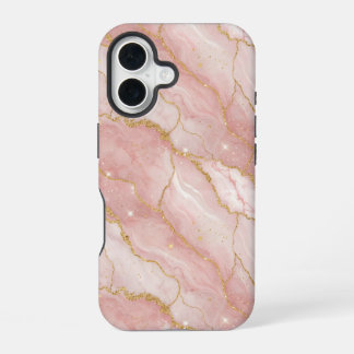 Modern Rose Quartz Marble Gold iPhone 16 Hülle