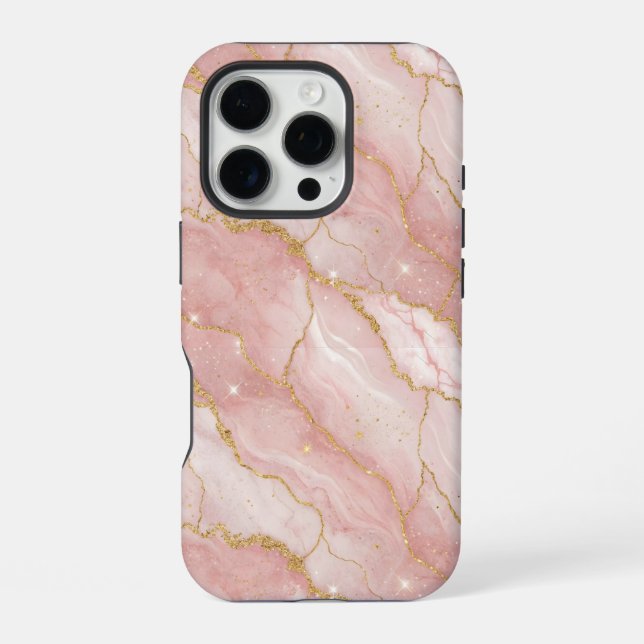 Modern Rose Quartz Marble Gold iPhone Hülle (Rückseite)