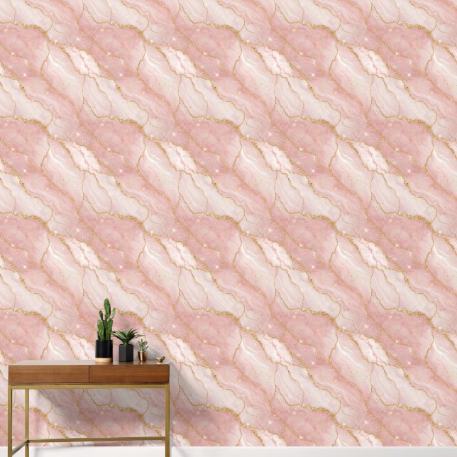 Modern Rose Quartz Marble Gold Tapete (Korridor)