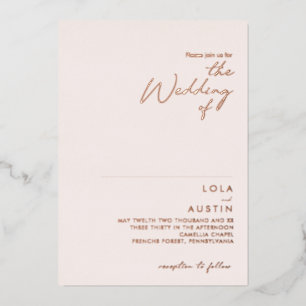 Modern   Rosé und Roségold Die Hochzeit von Real Folieneinladung