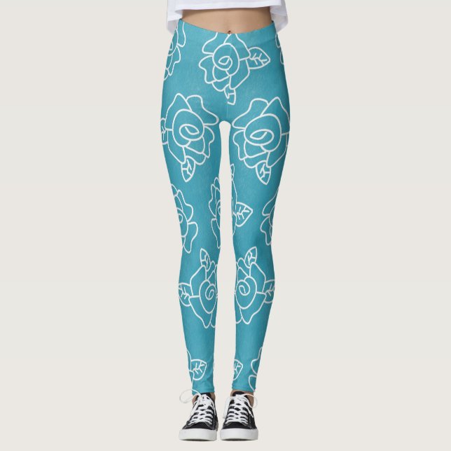 Modern Roses on Light Turquoise  Leggings (Vorderseite)