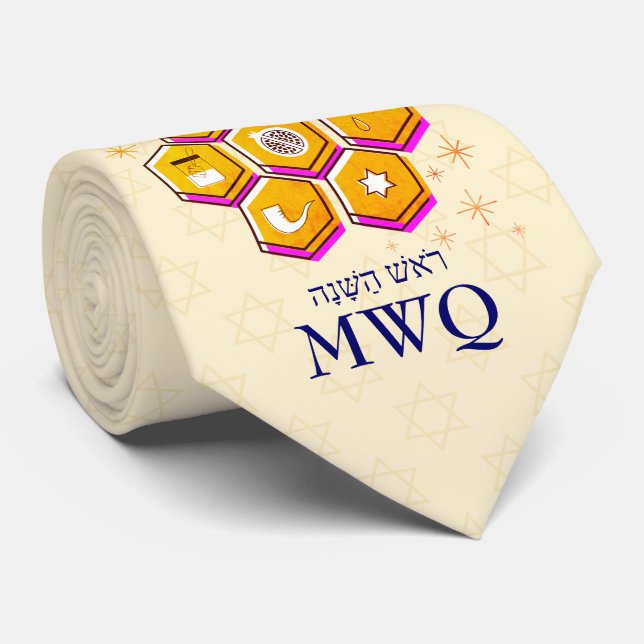 Modern Rosh Hashanah L'SHANAH TOVAH Monogram Krawatte (Gerollt)