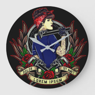 Modern Rosie Tattoo’s Women’s Große Wanduhr
