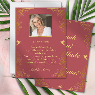 Modern Rot Gold 50 Fantastischer Geburtstag Dankeskarte