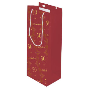 Modern Rot Gold 50 Fantastischer Geburtstag Geschenktüte Für Weinflaschen