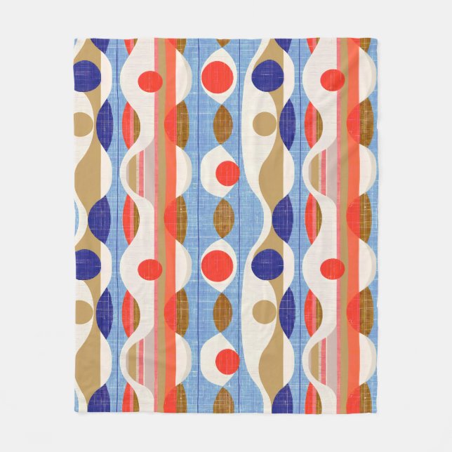 Modern rotes blaues Ogee-Muster Fleecedecke (Vorderseite)
