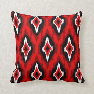 Modern rotes Schwarz-weißes Ikat Tribal Muster 1a Kissen