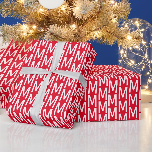 Modern rotes und weißes Muster für Anfangsbuchstab Geschenkpapier (Feiertage)
