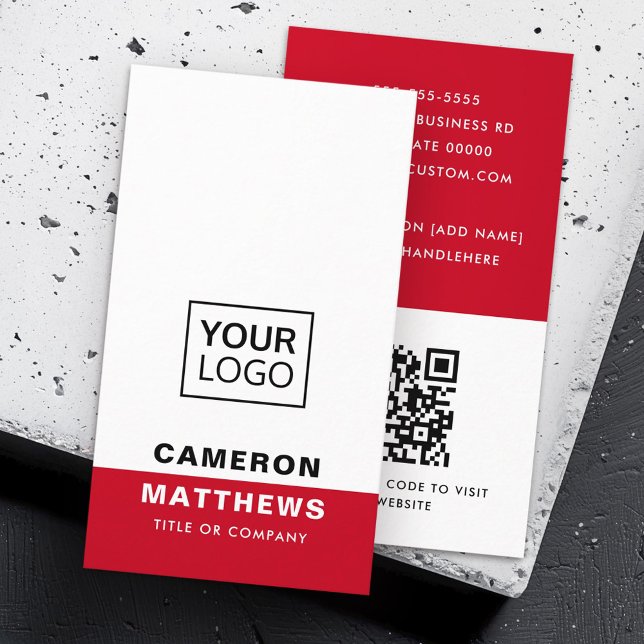 Modern rotes Weiß hinzufügen Logo Social Media Ico Visitenkarte (Modern red white add logo social media icons business card)