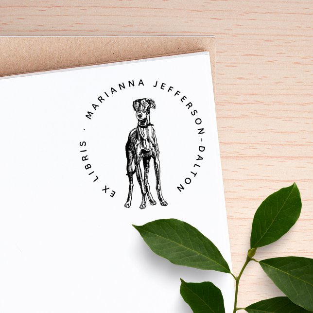 Modern Round Ex Libris Greyhound Dog Book Gummistempel (Von Creator hochgeladen)