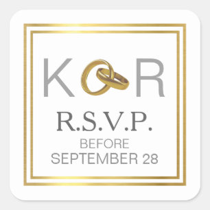 modern RSVP wedding rings elegant square Quadratischer Aufkleber