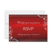 Modern Ruby Red Silver Grey Floral Wedding RSVP
