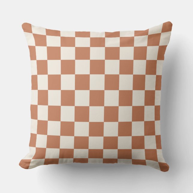Modern Rust Orange & Cream Gingham Kissen (Vorderseite)