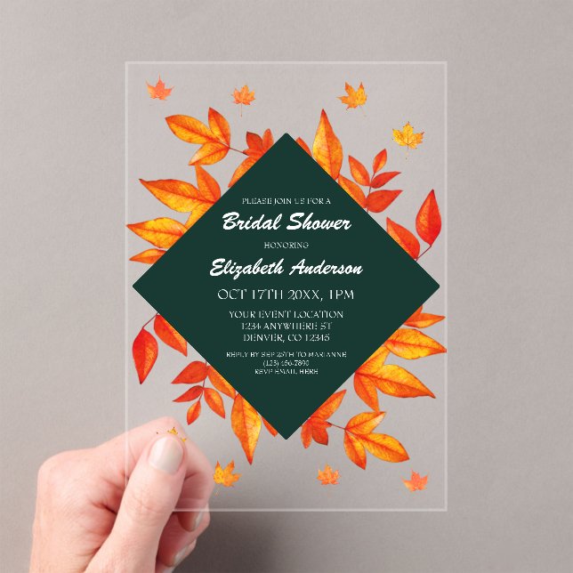 Modern Rustic Autumn Leaves Bridal Shower Acryleinladungen (Insitu (Handheld))
