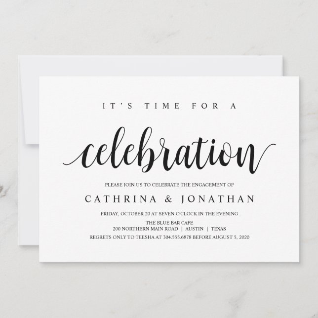 Modern Rustic, Black script, Engagement Party Einladung (Vorderseite)