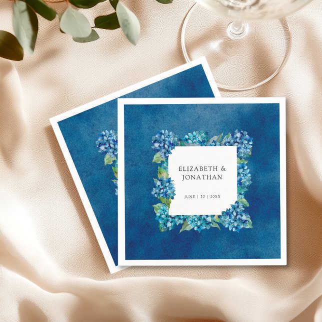Modern Rustic Blue Hydrangeas Floral Wedding Serviette (Von Creator hochgeladen)
