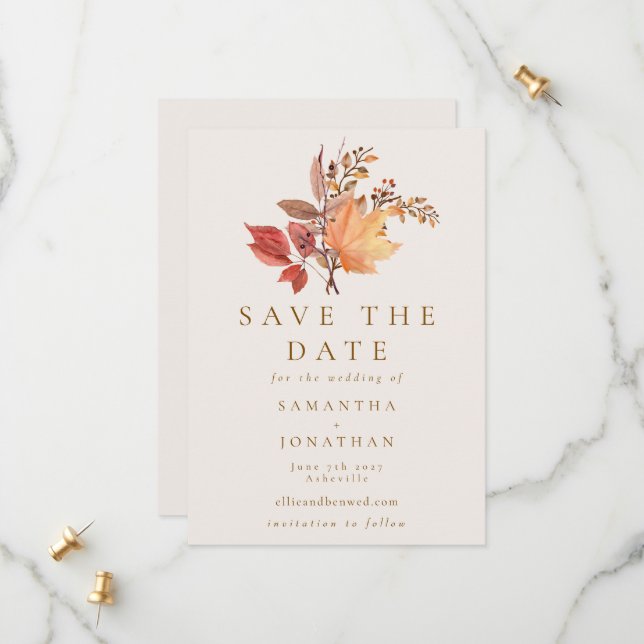 Modern Rustic Fall Boho Flower Wedding Save The Date (Vorderseite/Rückseite Beispiel)