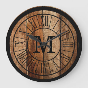 Modern Rustic Farmhouse Family Monogram Barnwood Große Wanduhr