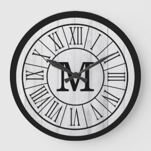 Modern Rustic Farmhouse Family Monogram Wood Große Wanduhr