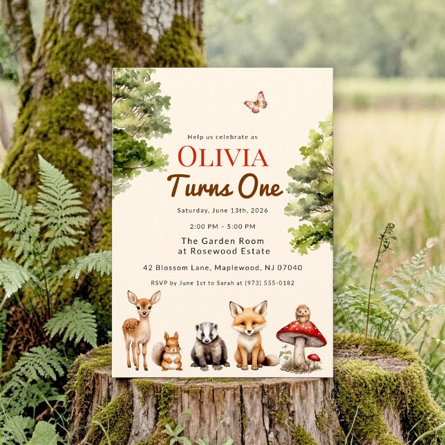modern Rustic Forest Animals Baby's First Birthday Einladung (Von Creator hochgeladen)