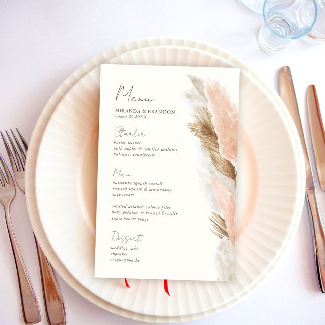 Modern Rustic Pampas Grass Wedding Menu Card (Von Creator hochgeladen)