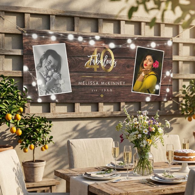 Modern Rustic String Lights Gold Fab 40. Geburtsta Banner (Von Creator hochgeladen)