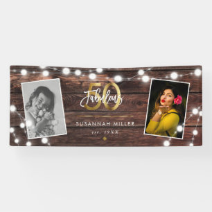 Modern Rustic String Lights Gold Fab 50. Geburtsta Banner