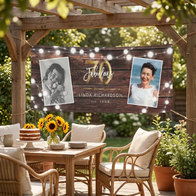 Modern Rustic String Lights Gold Fab 70. Geburtsta Banner (Von Creator hochgeladen)