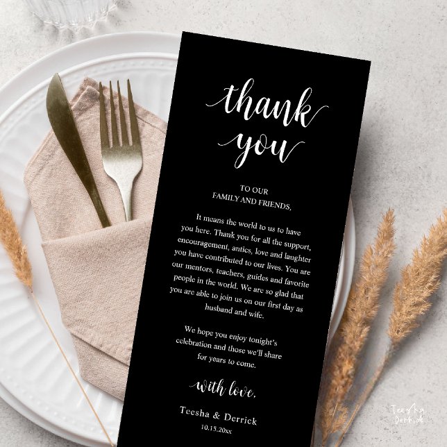 Modern Rustic Wedding Dinner Thank You Card Programm (Modern Rustic Wedding Dinner Thank You Card Reception Lunch Brunch Reception in Black White)