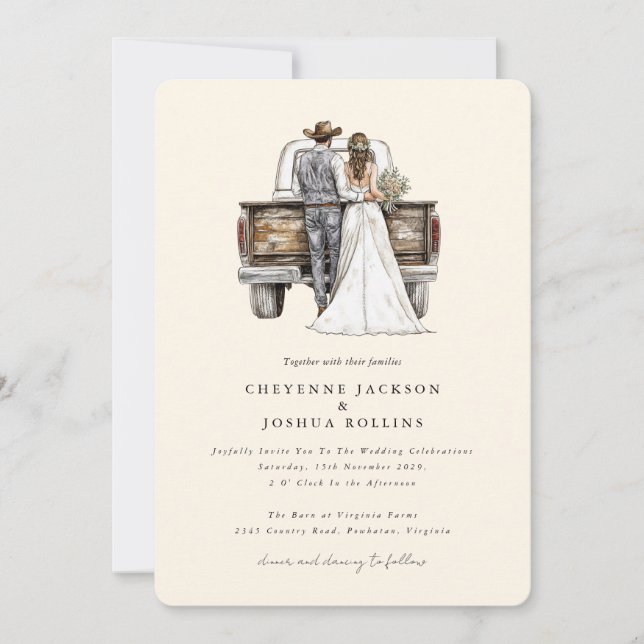 Modern Rustic Western Photo Wedding Invitation  Einladung (Vorderseite)
