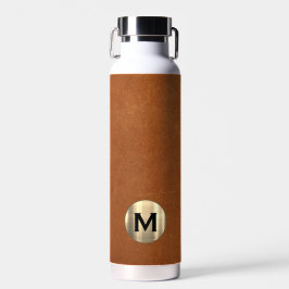 Modern Sable Leather Gold Monogram Trinkflasche